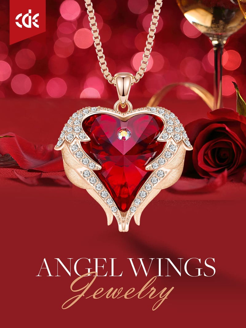 CDE Angel Wings Necklaces for Women, Love Heart Silver Tone/Gold Tone Pendant with Birthstone, Wedding or Birthday Jewelry Gifts for Mom Wife Girlfriend Her - Image 3